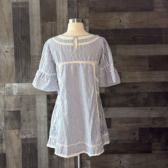 Free People peasant dress small oversized blue white stripes floral boho chic - Picture 11 of 14